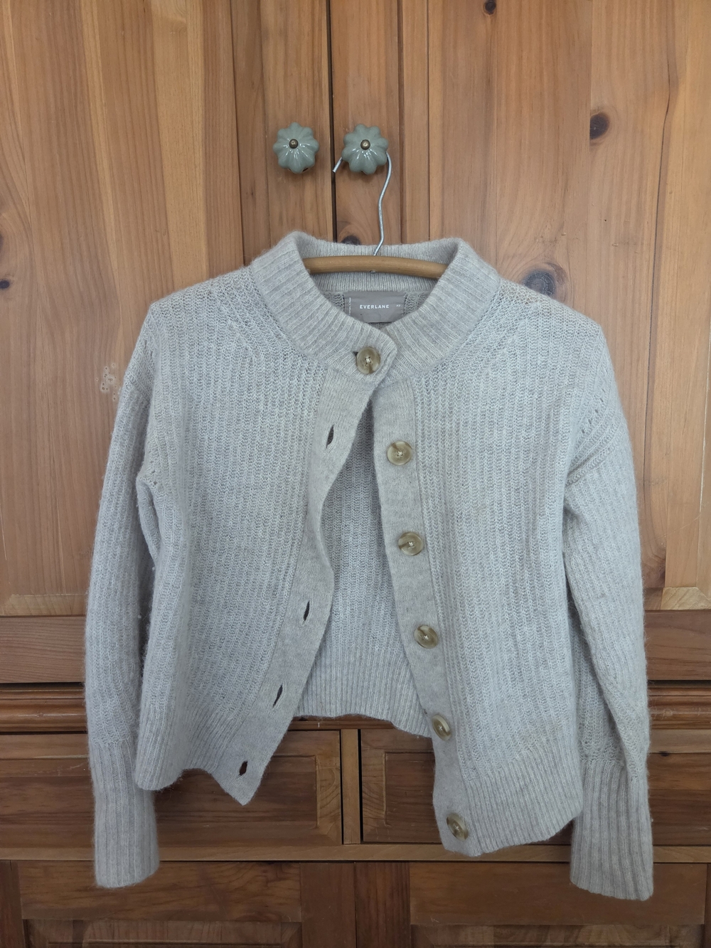 Everlane Cream Ribbed Button-Up Wool Blend Sweater